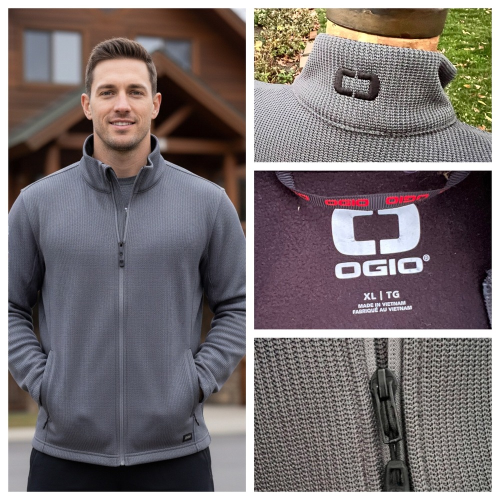 OGIO Grit Jacket Men Fleece Performance Utility Cadet Collar Gray Full Zip XLT‎